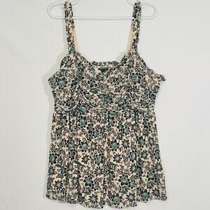 Torrid Tank Top Womens Plus 1X Cream Black Floral Sweetheart Babydoll Ruffle